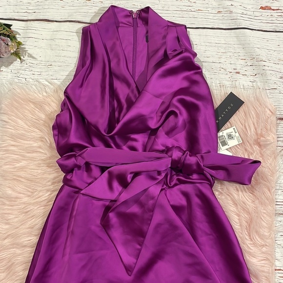 NWT Aidan Mattox Magenta Purple Satin Cowl Neck Cocktail Midi Dress - Picture 10 of 13